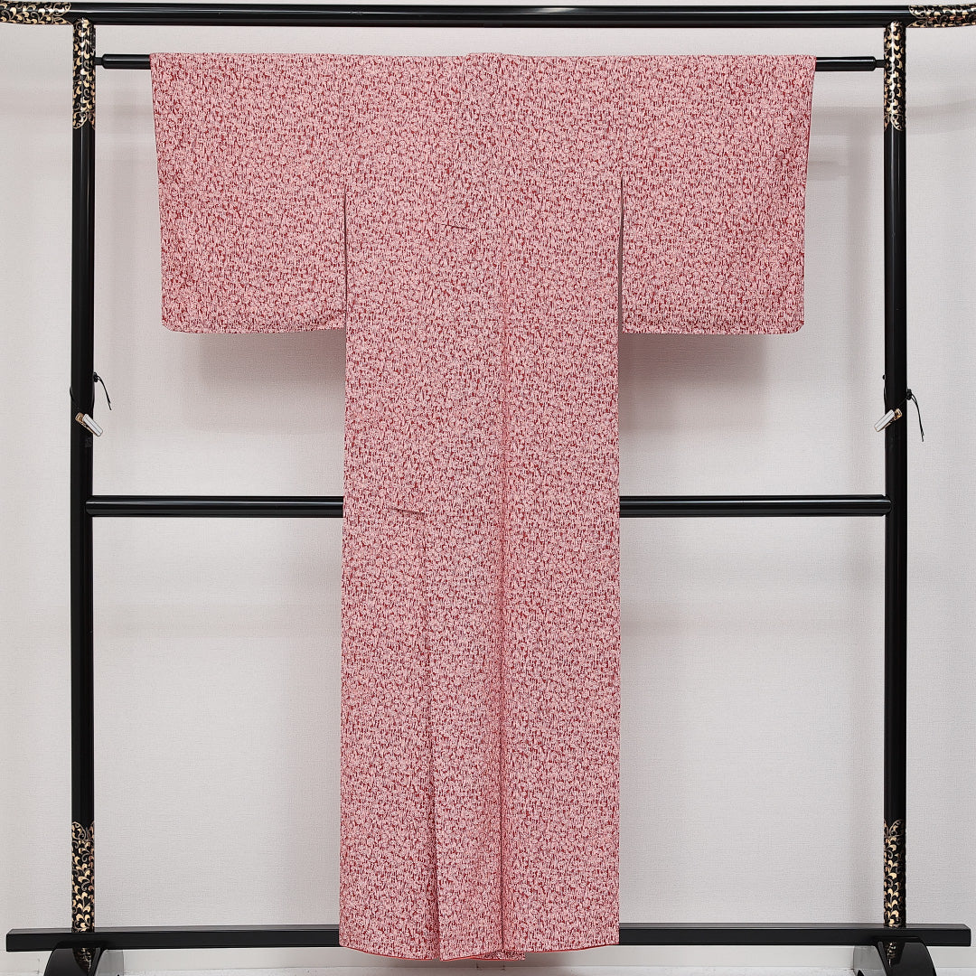 洗える着物 小紋 袷 身丈154cm 裄丈62cm ポリエステル Sランク インフォーマル バチ衿 Sサイズ 花柄 赤系 RP 1221-14621