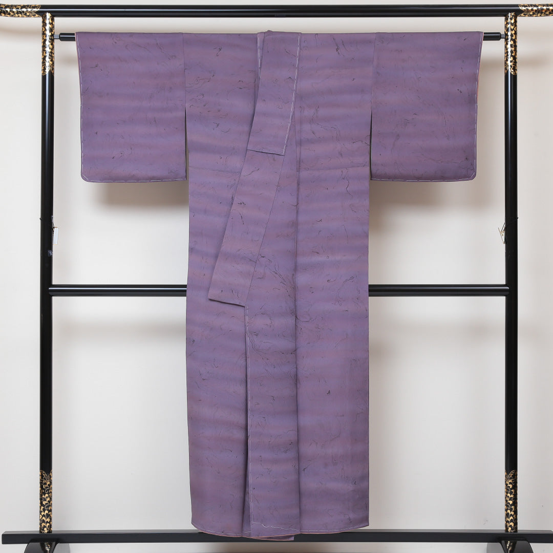 小紋 袷 身丈150cm 裄丈63cm 正絹 Sランク インフォーマル 広衿 Sサイズ ぼかし染 創作柄 紫系 RP 1221-01450