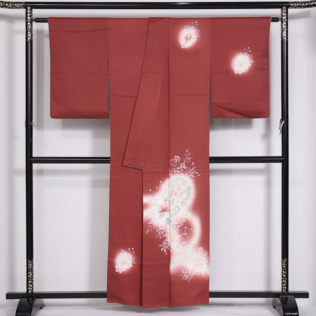 訪問着 袷 身丈157.5cm 裄62.5cm 正絹 牡丹 雪輪 ぼかし Sランク 1212-00831