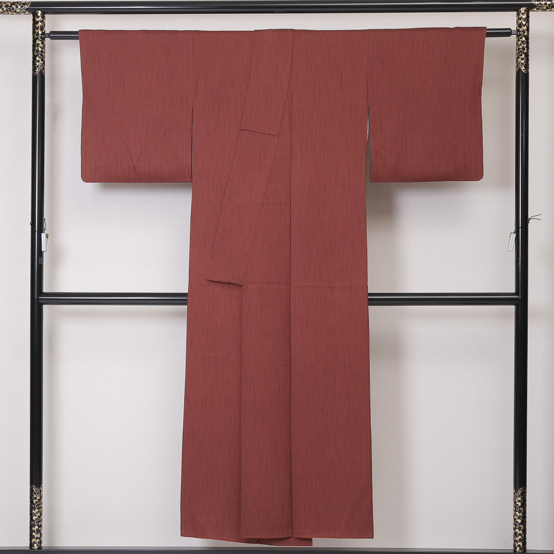 小紋 袷 身丈147cm 裄丈63cm 正絹 Sランク インフォーマル 広衿 XSサイズ 創作柄 朱系 RP 1221-01923