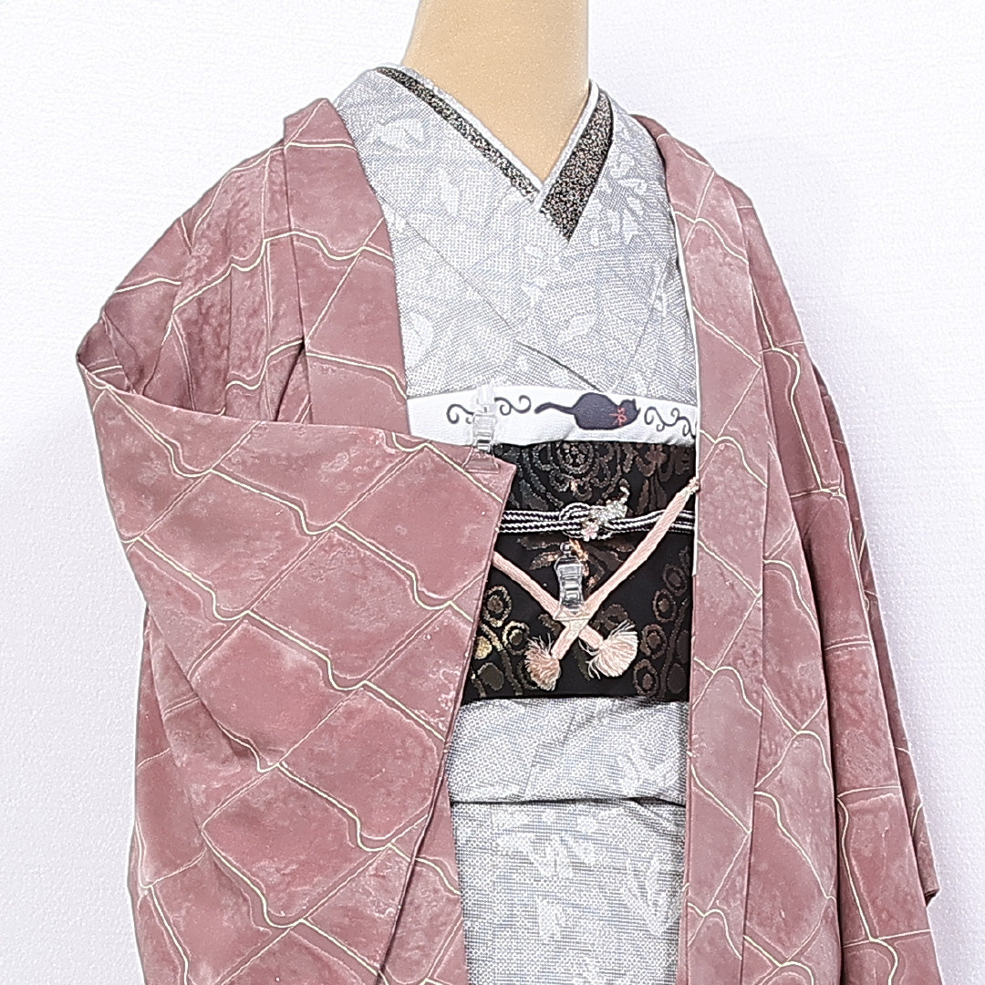 羽織 袷 身丈76cm 裄丈62cm 正絹 Aランク カジュアル Sサイズ ぼかし染 創作柄 ピンク系 HP 1232-10285