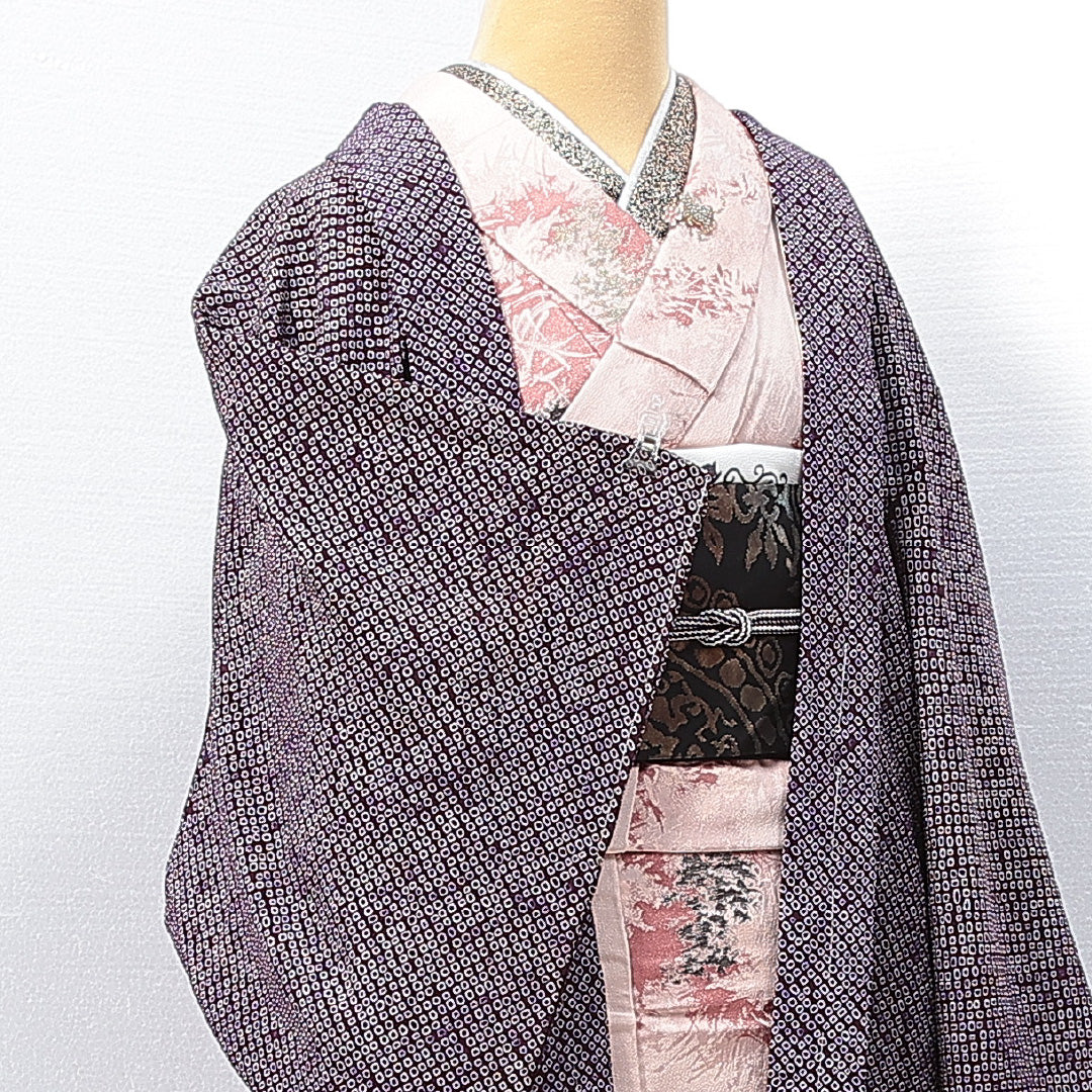 アンティーク 羽織 袷 身丈78cm 裄丈62cm 正絹 Aランク Sサイズ 鹿の子柄 紫系 RP 1232-14647