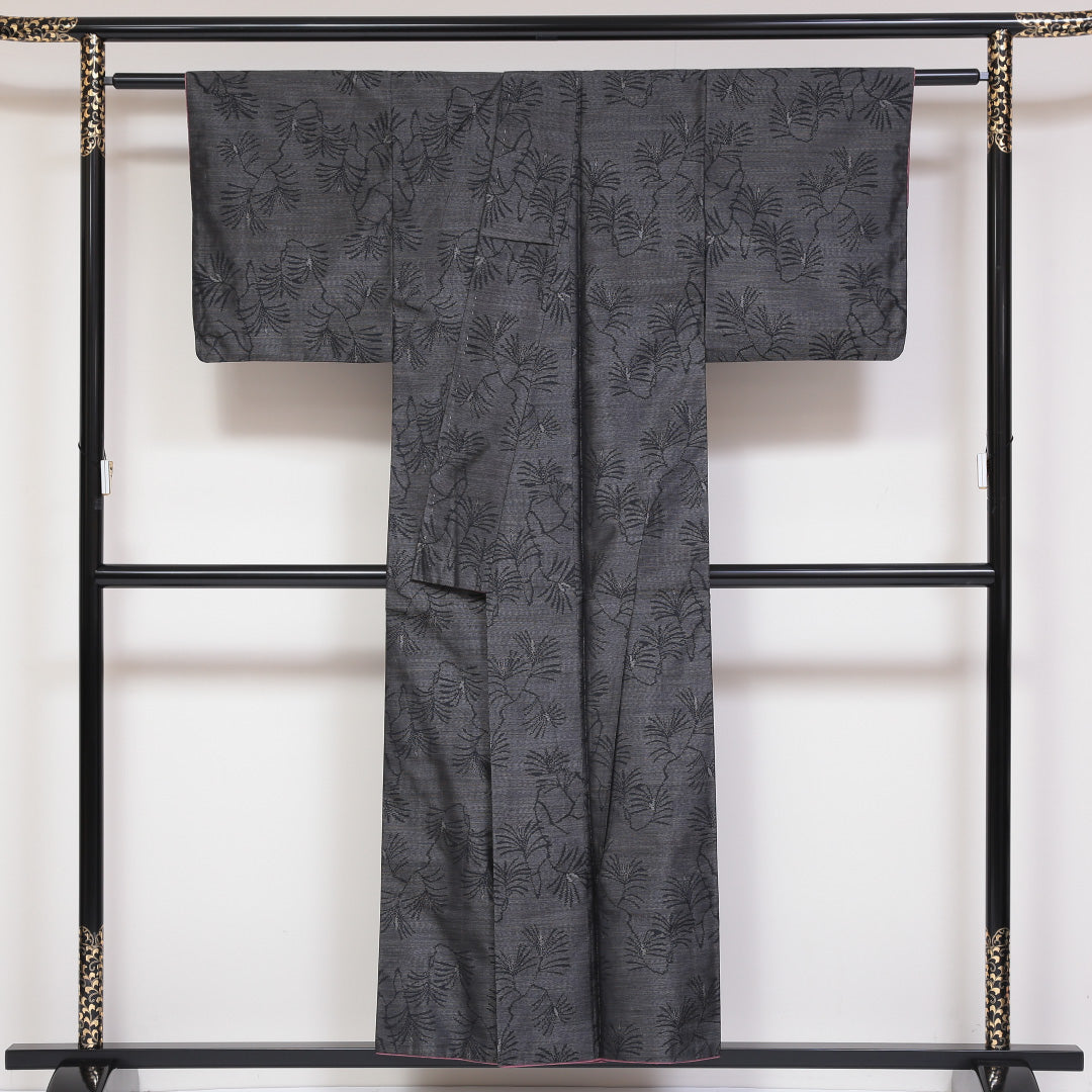 大島紬 袷 身丈152cm 裄61cm 正絹 グレー系 Sランク 1216-00688-2222