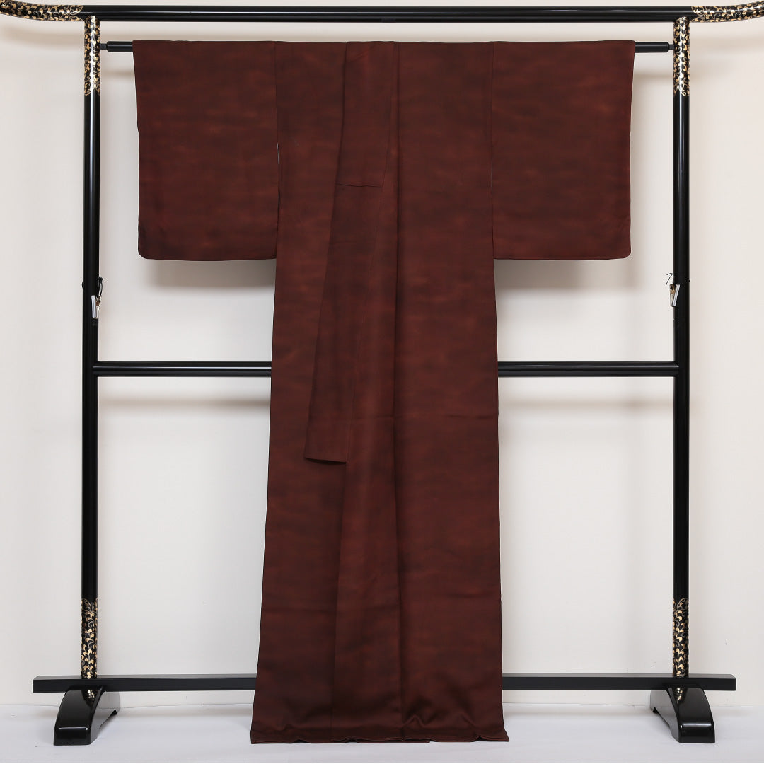 色無地 袷 身丈176cm 裄67cm 正絹 茶系 Bランク ぼかし 1214-00338-4714