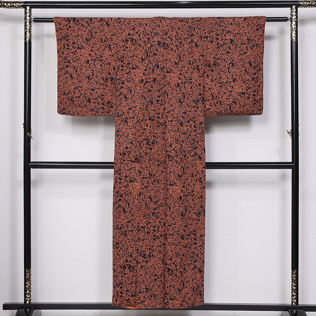 アンティーク 小紋 袷 身丈152cm 裄丈62cm 正絹 Aランク バチ衿 Sサイズ 創作柄 赤系 RP 1221-10873