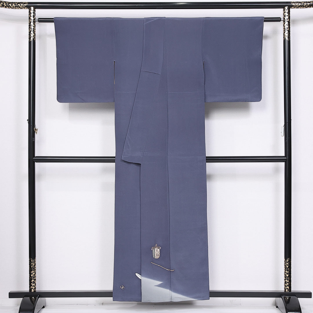 付下げ 袷 身丈154cm 裄丈60cm 正絹 Sランク 一つ紋 (桔梗) セミフォーマル 広衿 Sサイズ 茶道具 青系 M4 1218-10707