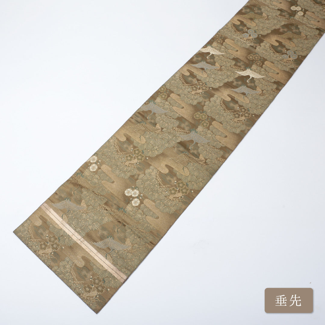 アンティーク 丸帯 帯丈396cm 全通 鶴 フォーマル 金系 正絹 Aランク 1223-00627
