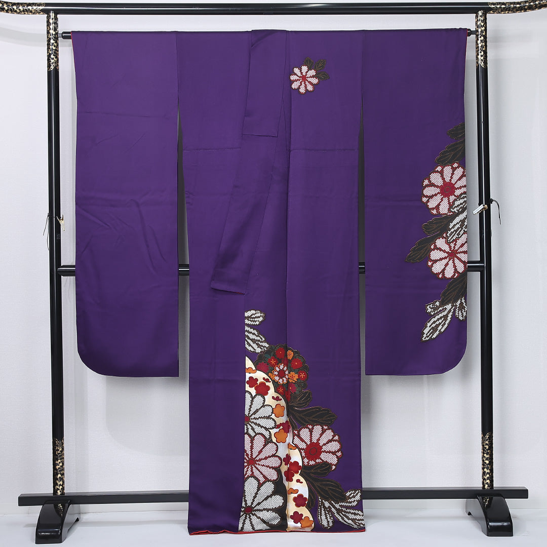 振袖 身丈167cm 裄丈67cm Sランク 正絹 袷 広衿 XL 菊 フォーマル シック 気品 紫系 1213-F0482