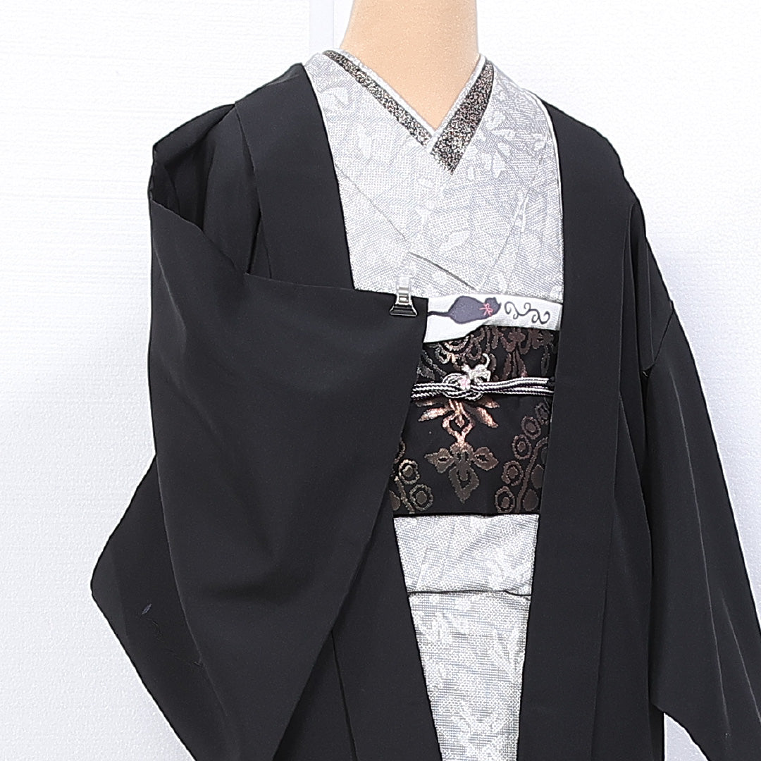 黒羽織 袷 身丈79cm 裄丈64cm 正絹 Aランク インフォーマル Mサイズ 遠山 黒系 RP 1233-11114