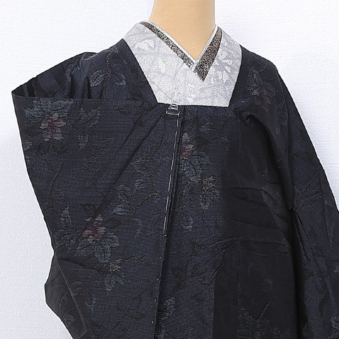 道行コート (大島紬) 袷 身丈82cm 裄丈64cm 正絹 Sランク インフォーマル Mサイズ 花柄 紺系 RP 1237-10798