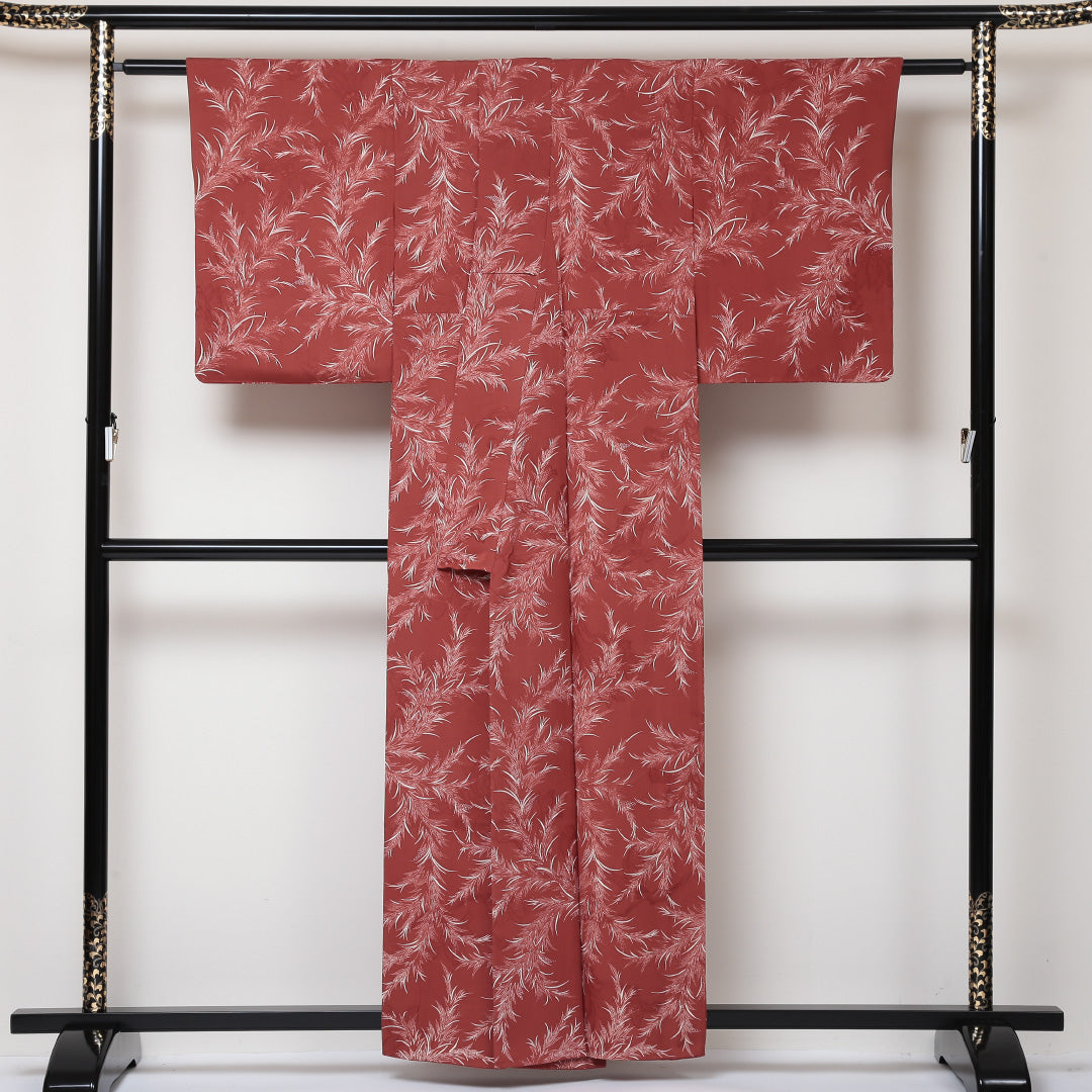 小紋 袷 身丈159cm 裄64.5cm 赤系 花柄 正絹 Aランク 1215-01605-3312