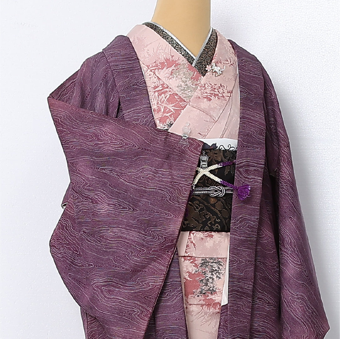羽織 袷 身丈82cm 裄丈63cm 正絹 Cランク カジュアル Sサイズ ぼかし染 紐あり 流水 紫系 LP 1232-12826