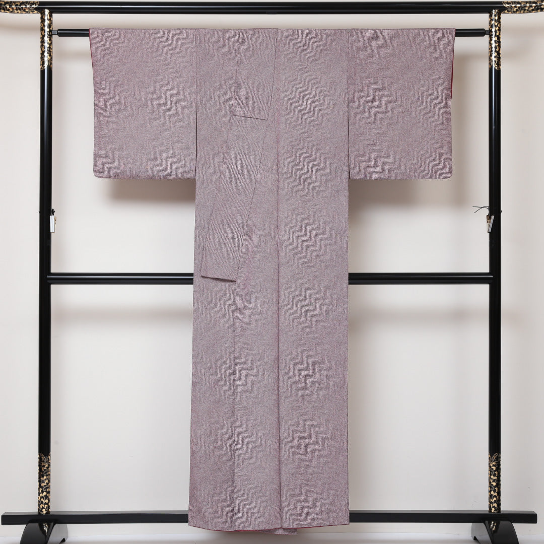 小紋 袷 身丈154cm 裄丈64cm 正絹 Sランク インフォーマル 広衿 Sサイズ 鹿の子柄 紫系 RP 1221-01597