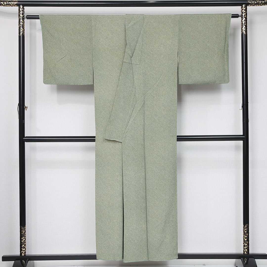 江戸小紋 身丈153cm 裄丈62.5cm Sランク S 正絹 袷 広衿 カジュアル 緑系 1262-12017