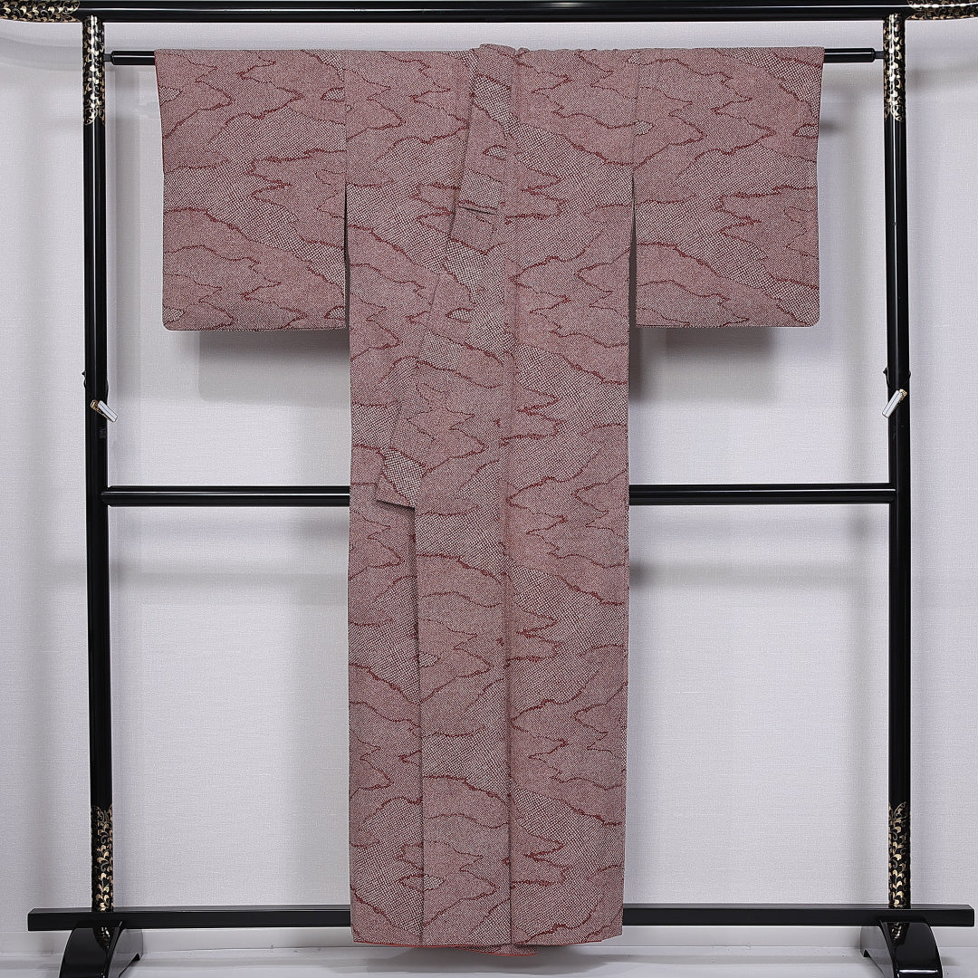 小紋 身丈151cm 裄丈63cm M 正絹 Cランク 袷 バチ衿 鹿の子柄 1215-11246