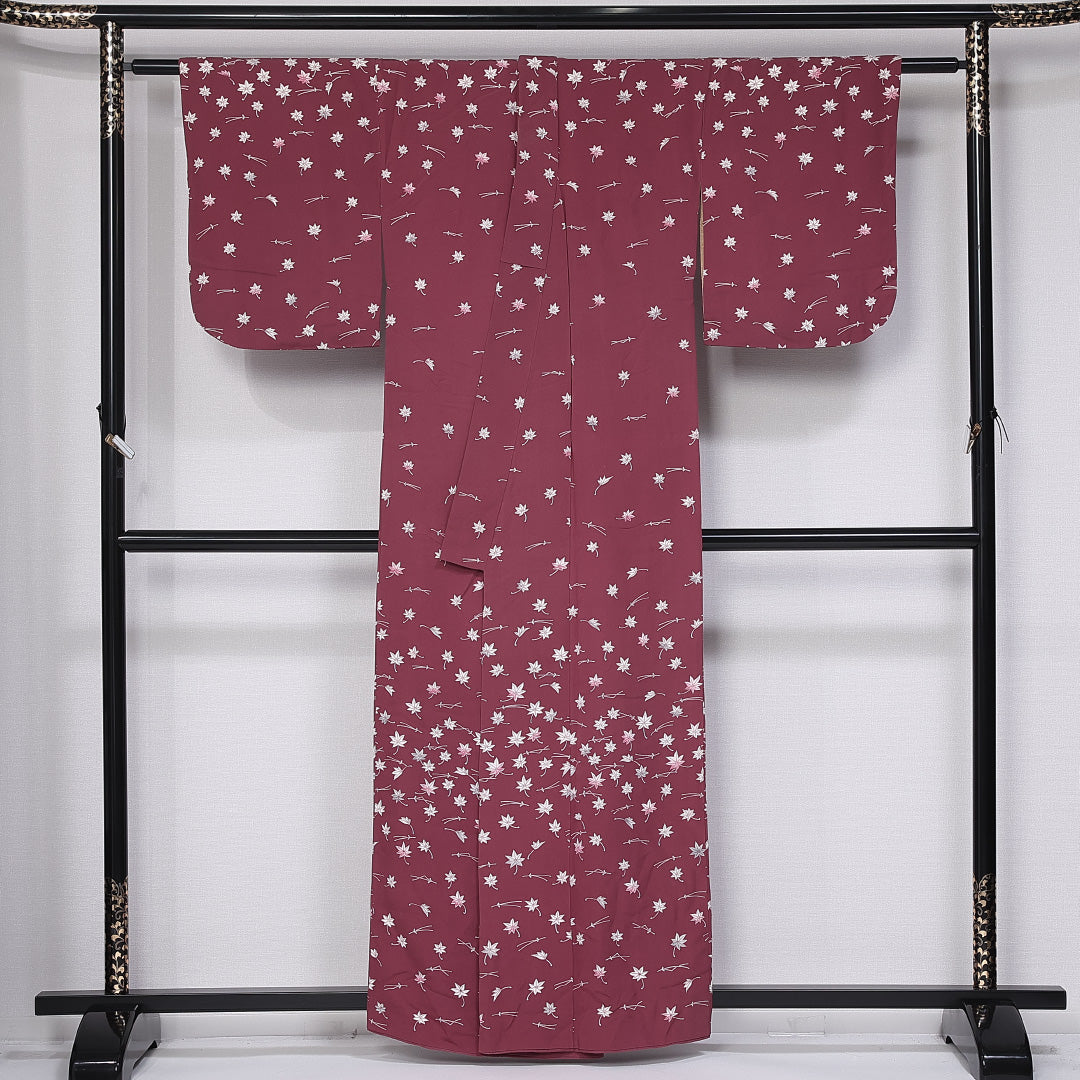 付下げ 袷 身丈158cm 裄丈64cm 正絹 Aランク インフォーマル バチ衿 Mサイズ 紅葉 赤系 HP 1218-10902