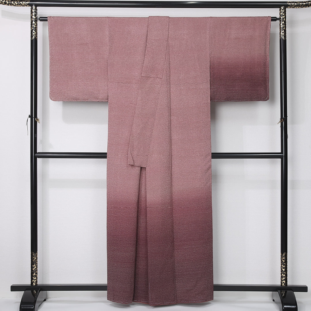 付下げ 袷 身丈160cm 裄丈65cm 正絹 Sランク 一つ紋 (三つ橘) セミフォーマル 広衿 Lサイズ ぼかし染 無地 紫系 RP 1218-12411