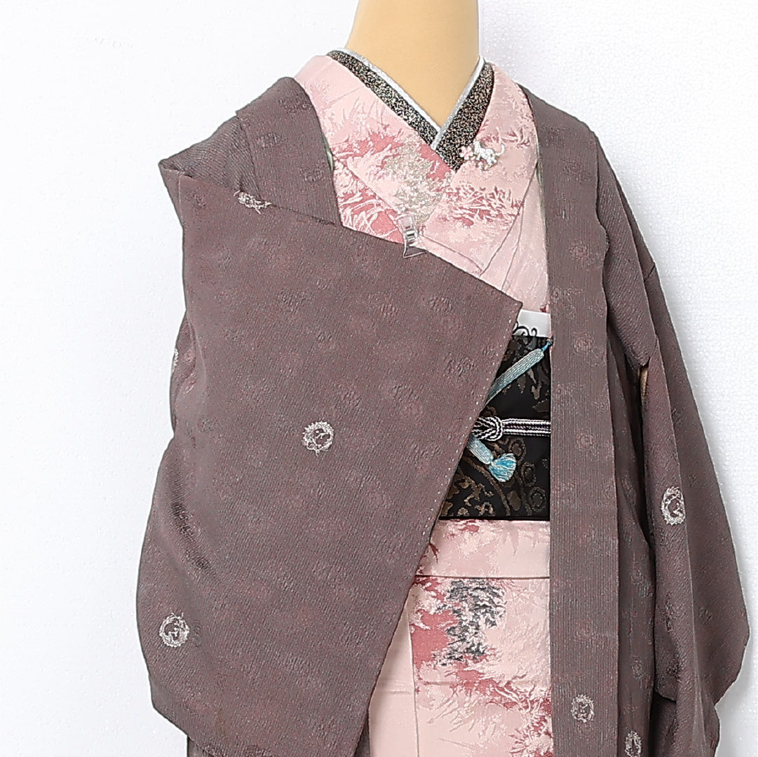 羽織 袷 身丈80cm 裄丈61cm 正絹 Cランク カジュアル Sサイズ 紐あり 龍 紫系 LP 1232-12791
