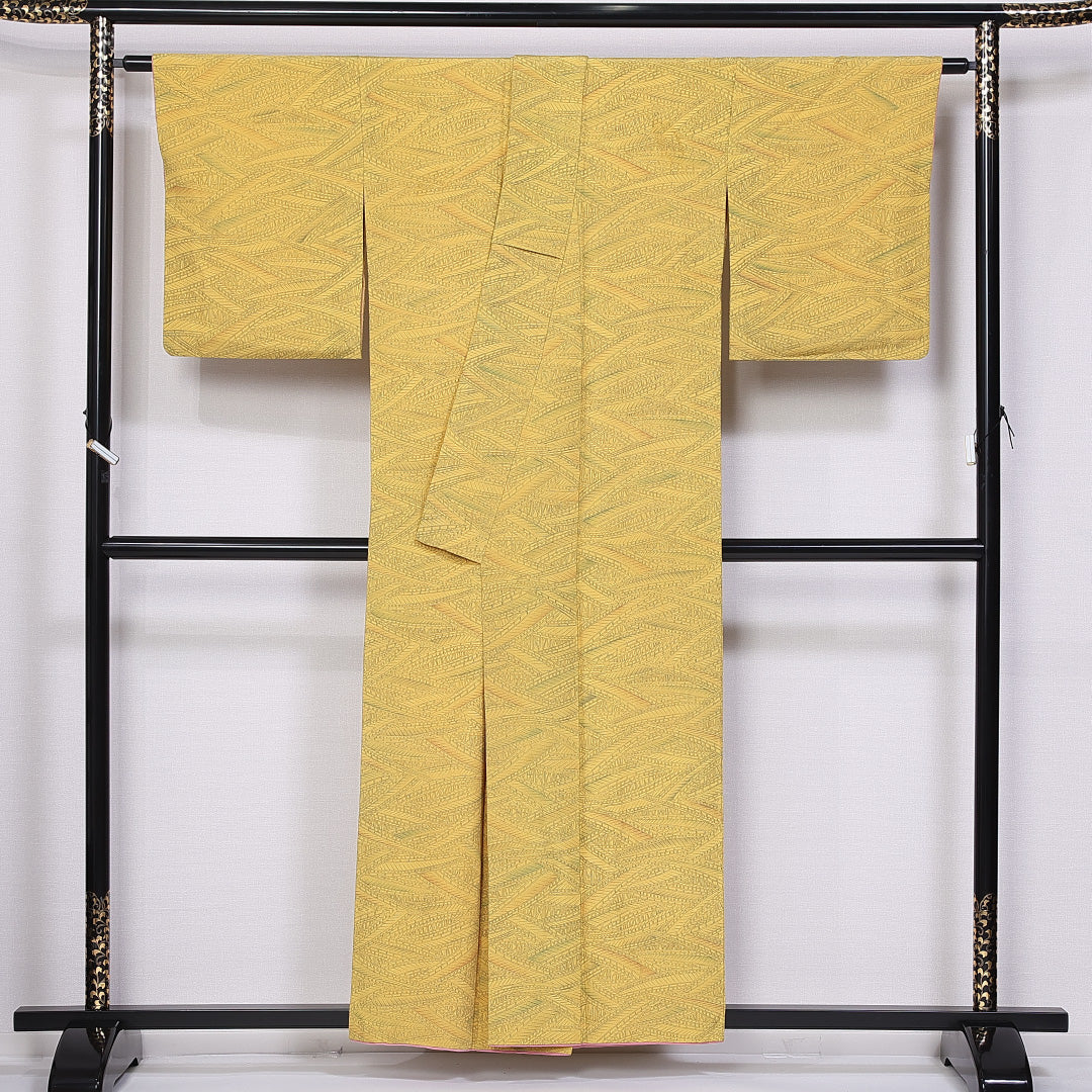 小紋 袷 身丈155cm 裄丈62cm 正絹 Sランク インフォーマル 広衿 Mサイズ ぼかし染 橋 黄系 RP 1221-10974