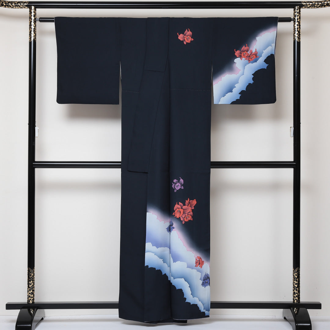 訪問着 袷 身丈160cm 裄66.5cm 正絹 黒系 Aランク 1212-00406-3410 1212-00406