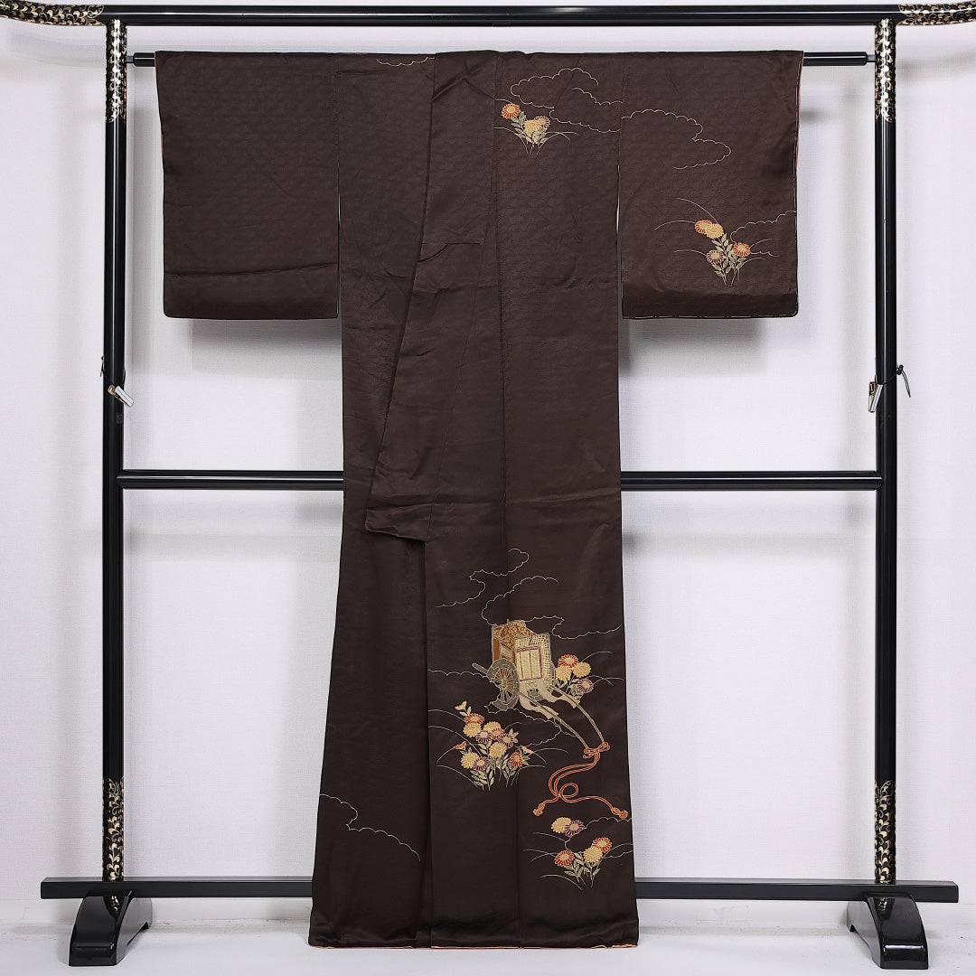 訪問着 身丈164cm 裄丈64.5cm 正絹 Aランク 袷 広衿 御所車 菊 雲取 1212-10360