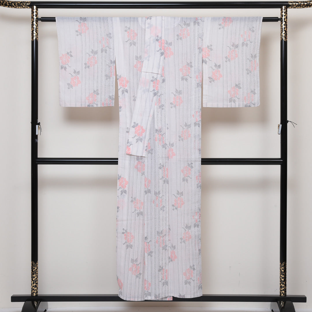 紬 夏紬 身丈152cm 裄63cm 麻 白系 Sランク 1216-00480-2211 1216-00480
