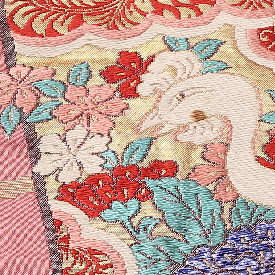 アンティーク 名古屋帯 ポイント柄 帯丈318cm Bランク 正絹 鳳凰 古典的 華やか ピンク系 1224-02648