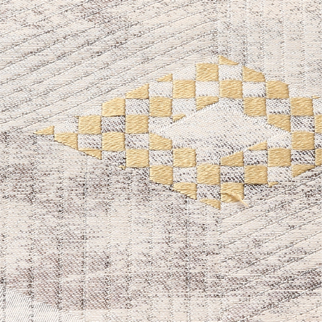 九寸名古屋帯 帯丈356cm セミフォーマル 開き仕立て ポイント柄 Sランク 正絹 銀箔 菱 白系 銀系 1224-03143