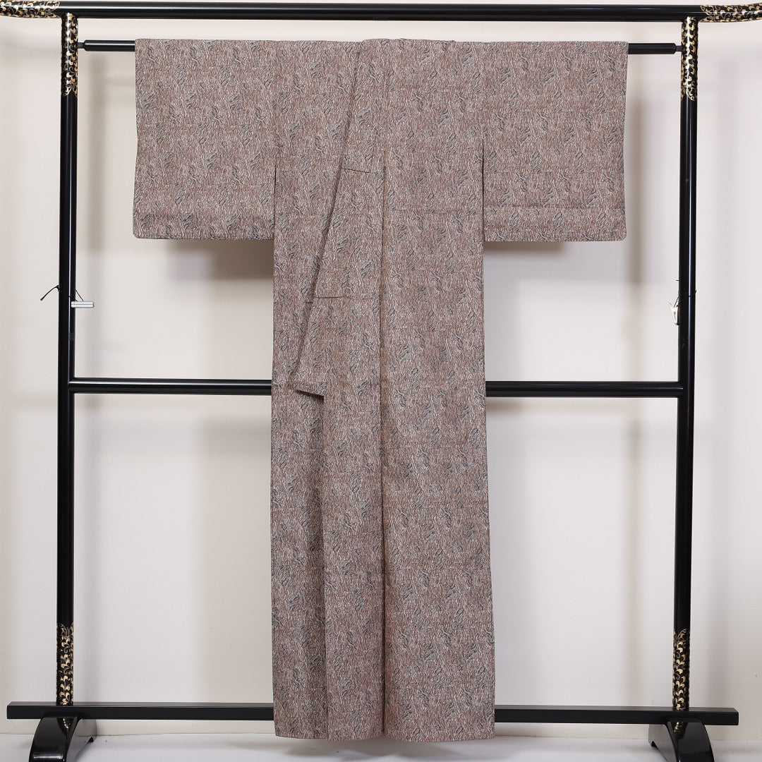小紋 胴抜き 身丈158cm 裄62.5cm 洗える着物 ウール モダン 茶系 Sランク 1215-02283