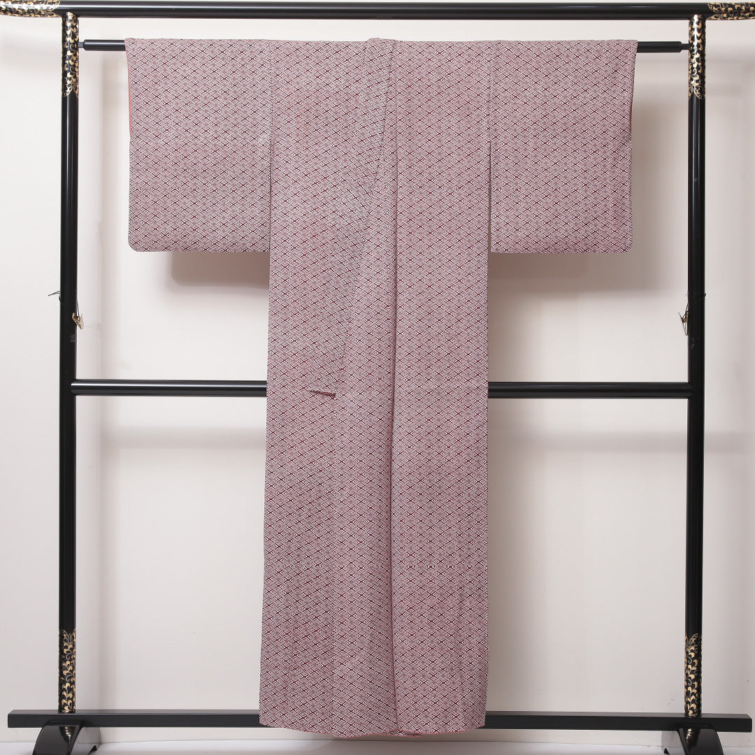 小紋 袷 身丈152cm 裄丈62cm 正絹 Bランク インフォーマル バチ衿 Sサイズ 入子菱 紫系 HP 1221-02244