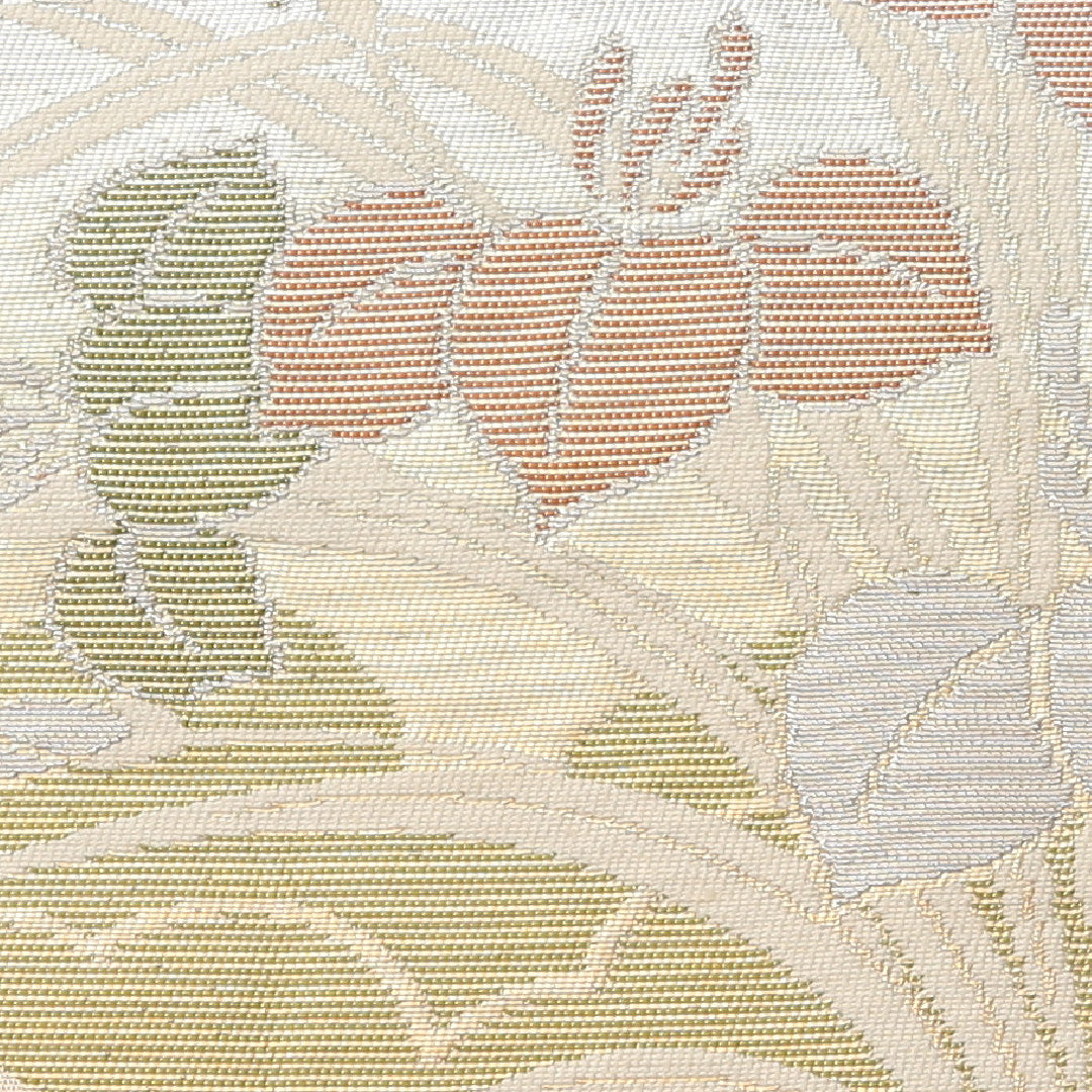 袋帯 六通 帯丈412cm フォーマル Aランク 正絹 扇 菖蒲 クリーム系 1223-01466