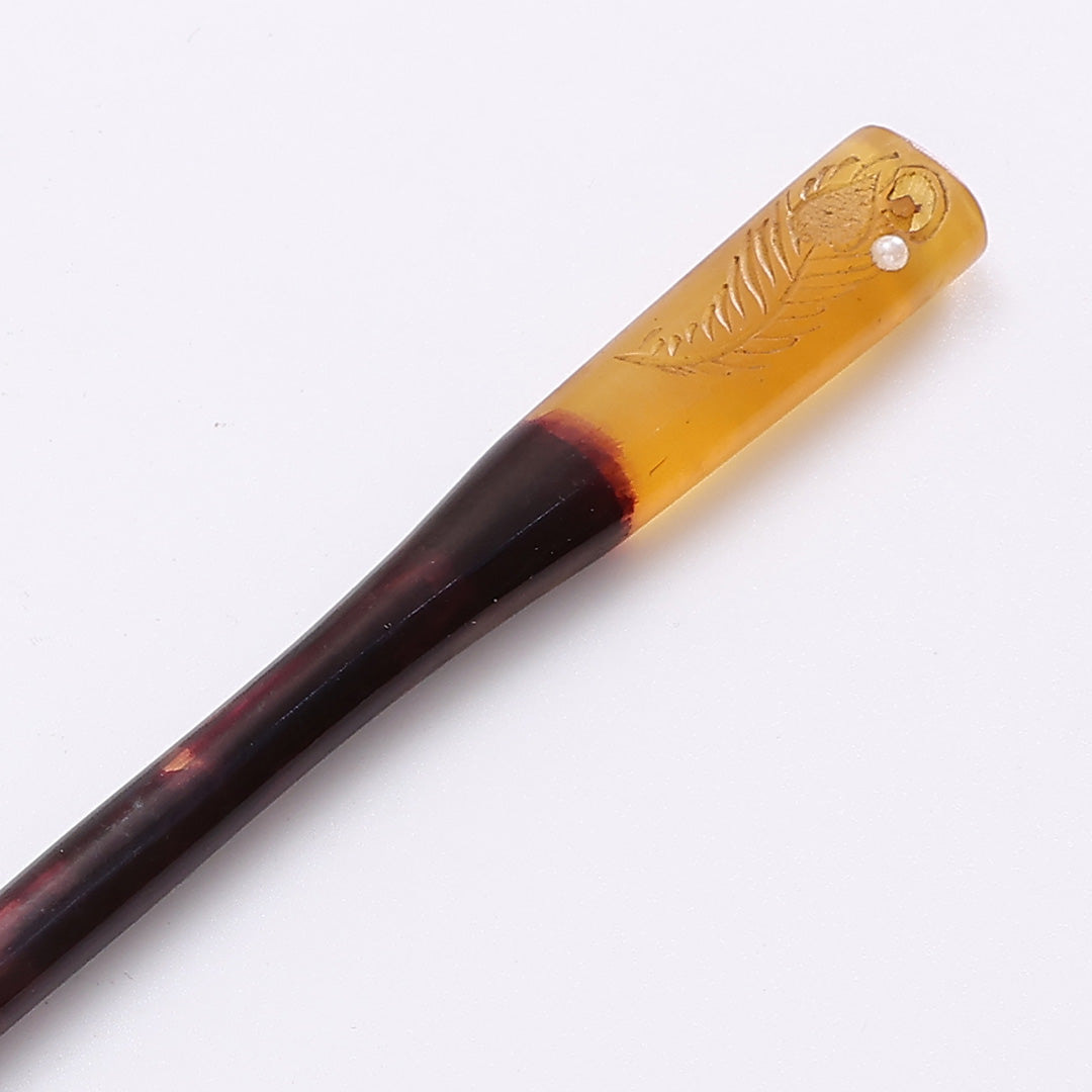 笄 髪飾り Bランク べっ甲 アンティーク かんざし 本真珠 茶系 1237-00394