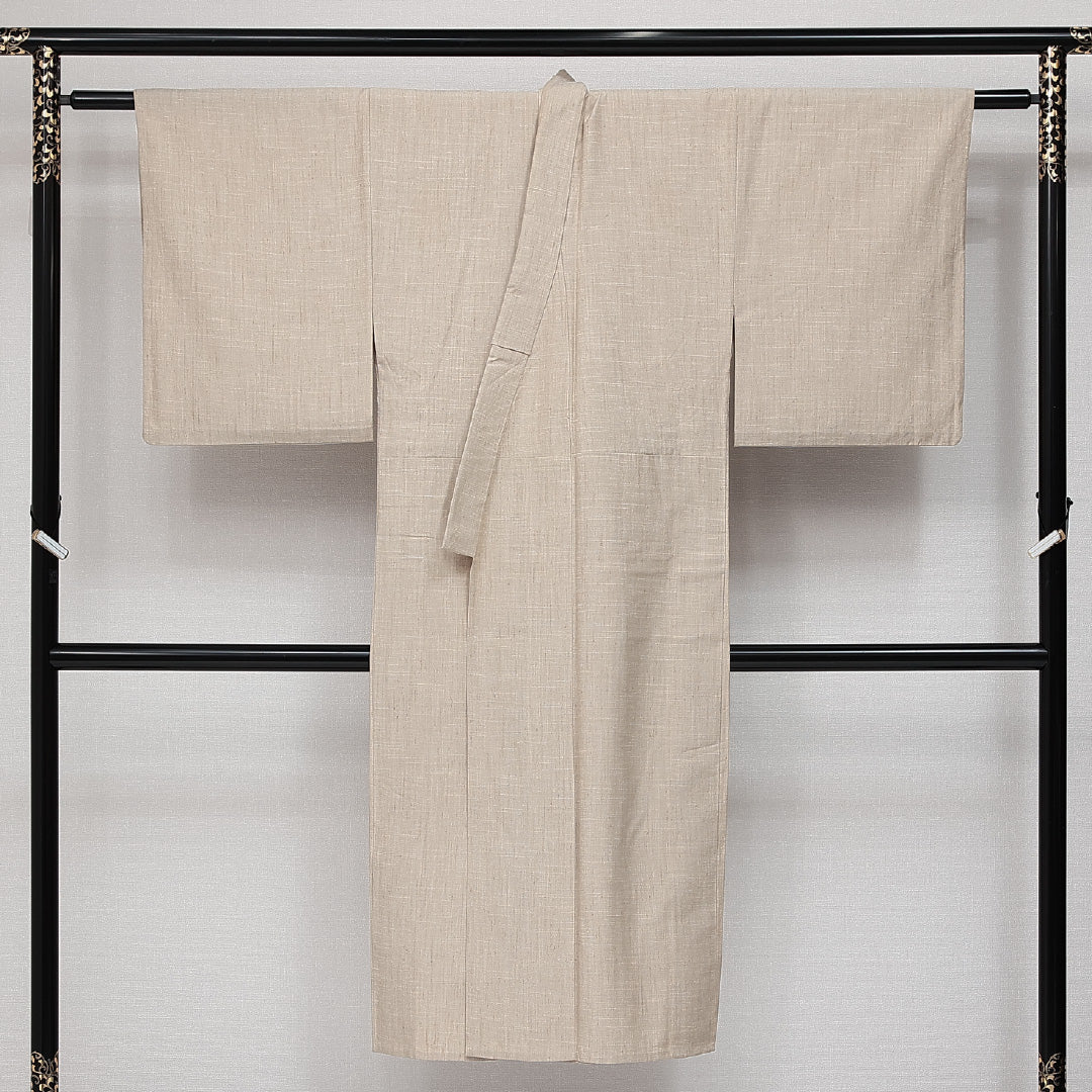 上田紬 袷 身丈134cm 裄丈65cm 正絹 Aランク カジュアル バチ衿 XSサイズ 無地 クリーム系 RP 1223-14430