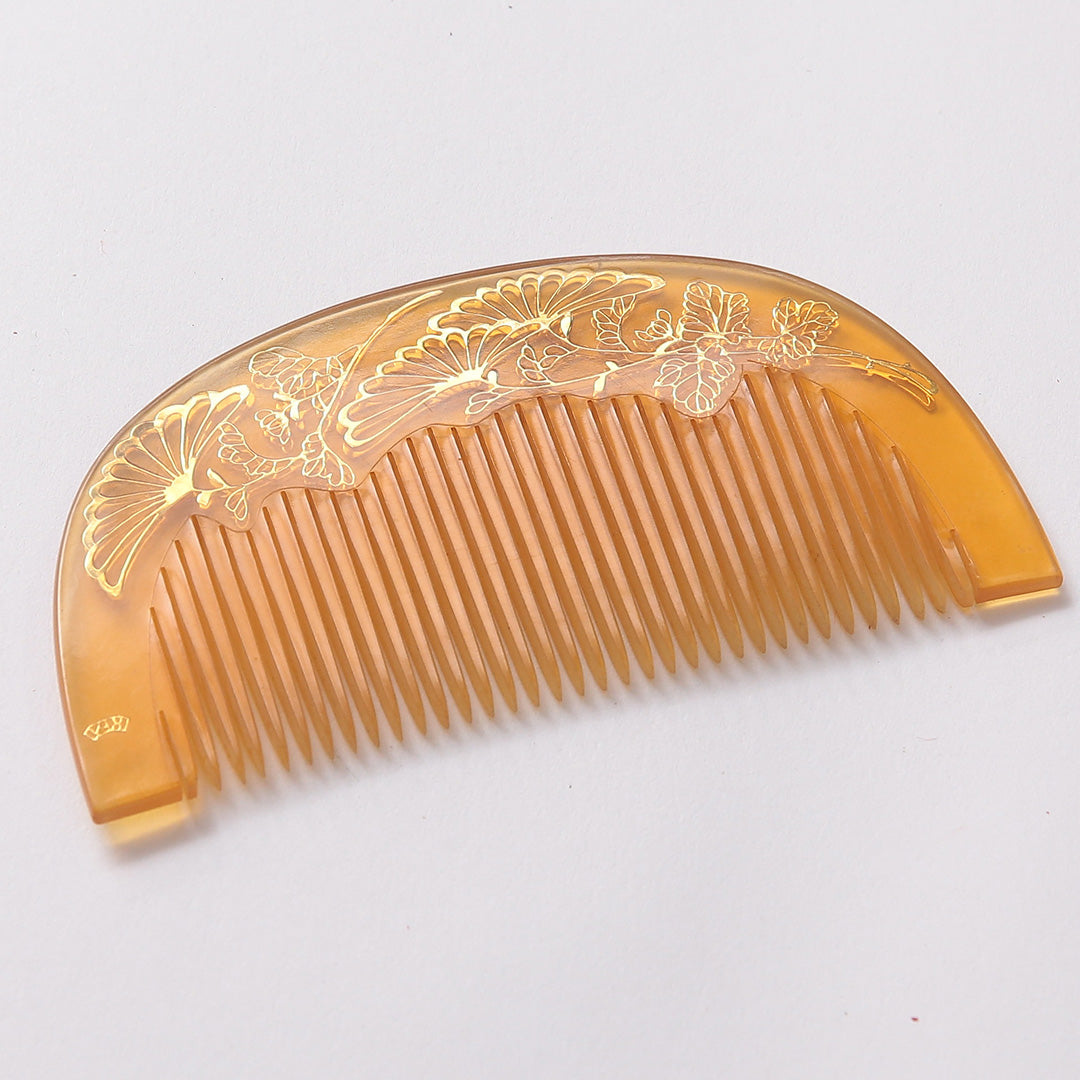 アンティーク 髪飾り Cランク 櫛 金彩 松 アクリル樹脂 和装小物 黄系 1237-00945