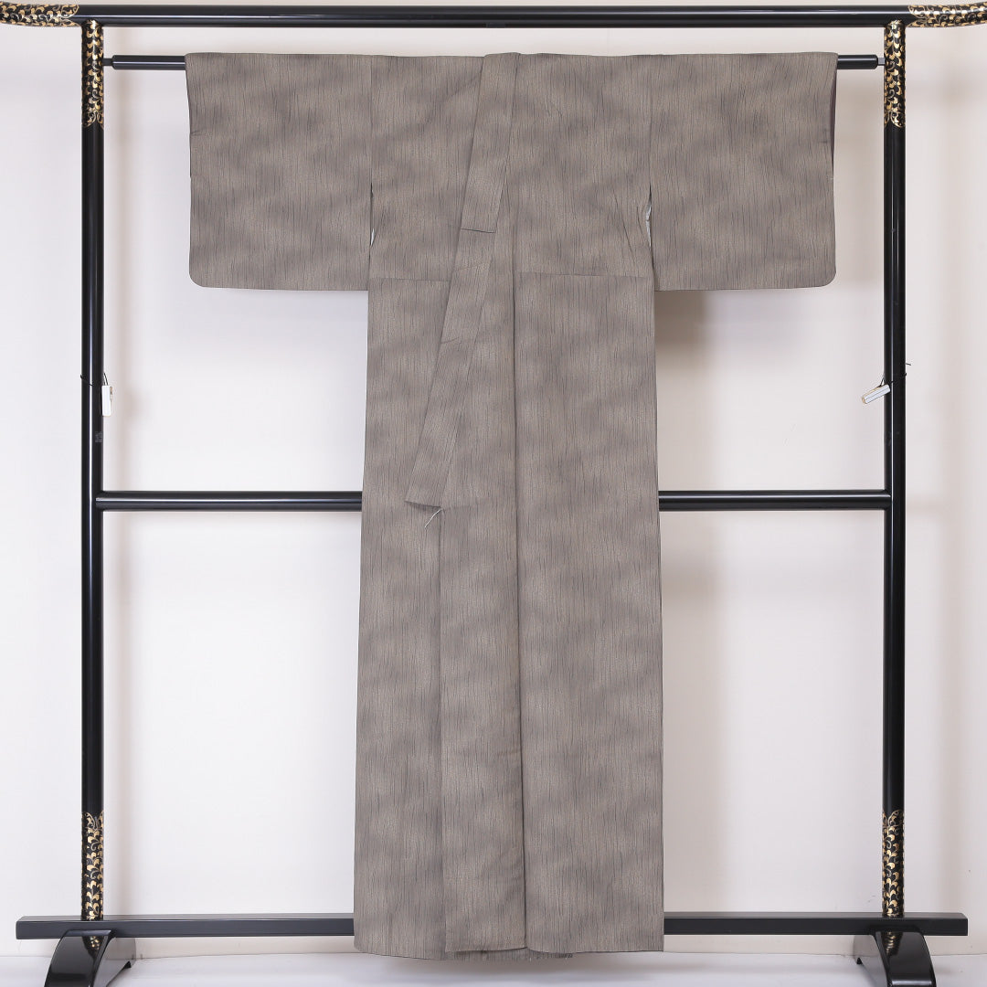 小紋 袷 身丈155cm 裄丈64cm 正絹 Aランク Mサイズ バチ衿 インフォーマル 抽象柄 ぼかし染 グレー系 茶系 1215-02052