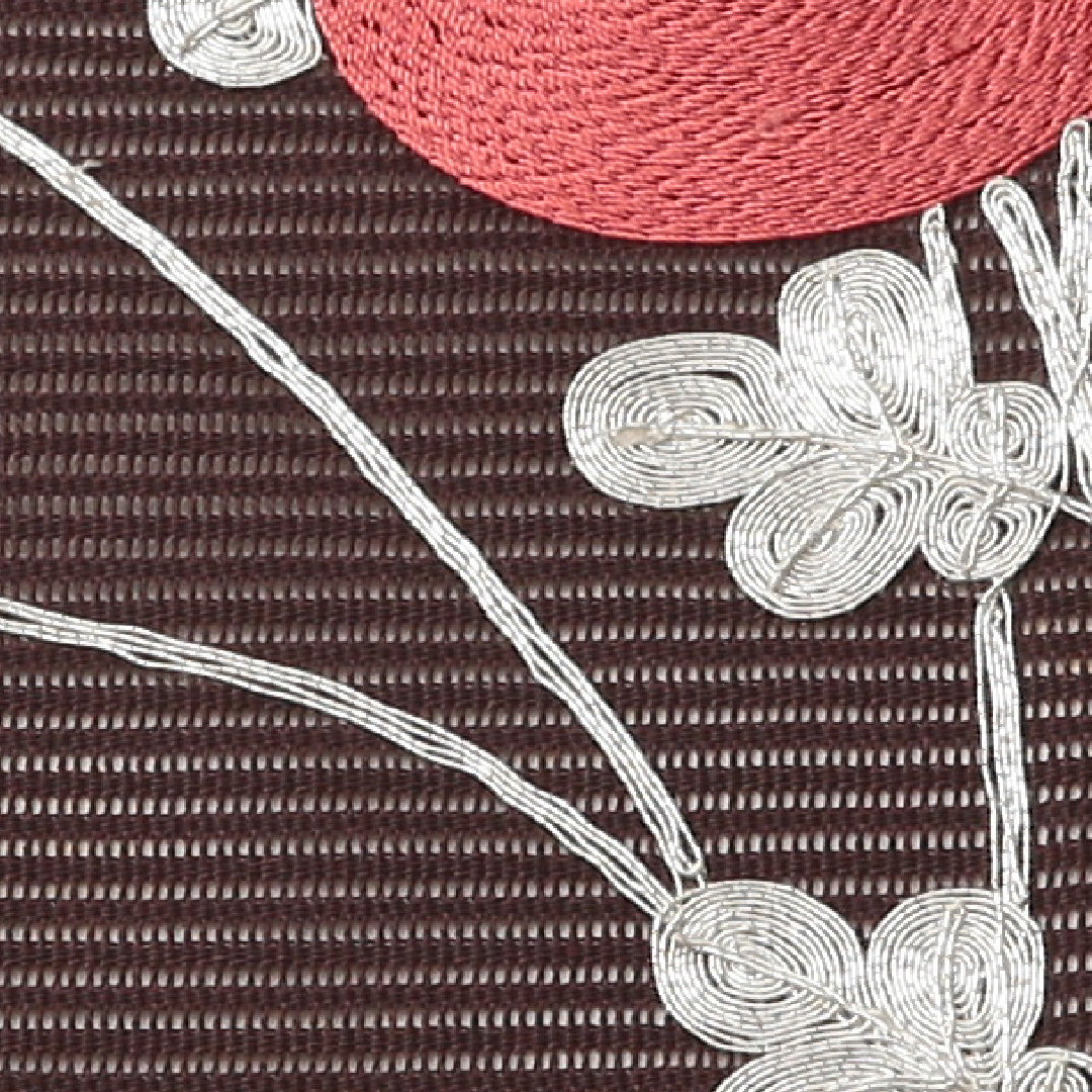 夏物 名古屋帯 ポイント柄 帯丈363cm セミフォーマル Aランク 正絹 絽 金駒刺繍 琳派 橘 茶系 1224-02173