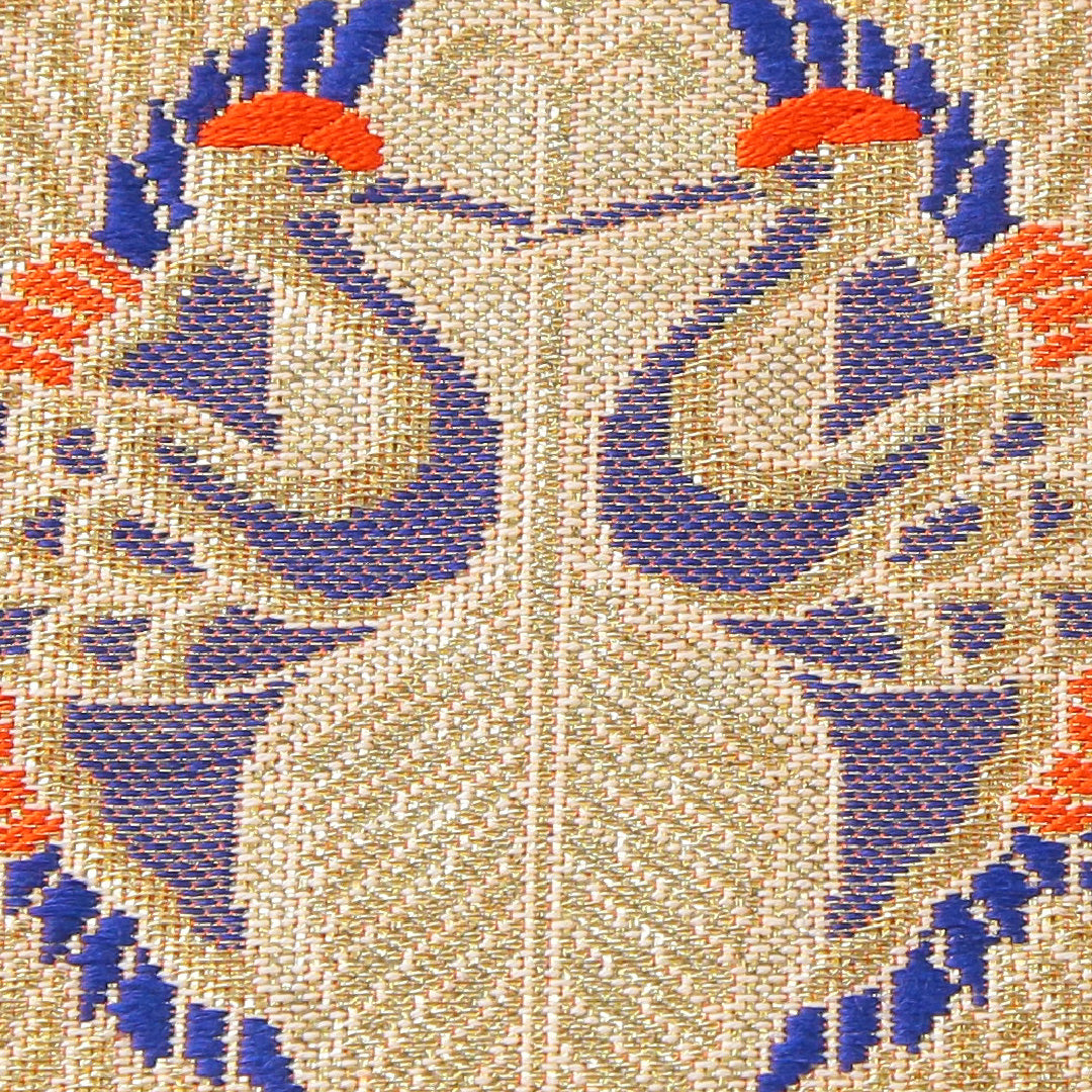 袋帯 帯丈442cm フォーマル 六通 Aランク 正絹 向かい鳥 鶴 金系 1223-02299