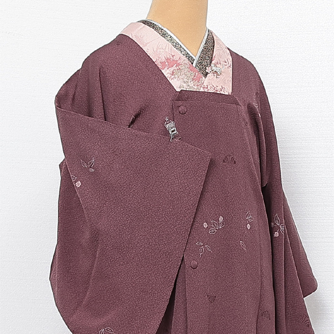 道行コート 袷 身丈86cm 裄丈62cm 正絹 Sランク セミフォーマル Sサイズ ポケットあり 花柄 紫系 RP 1237-13758