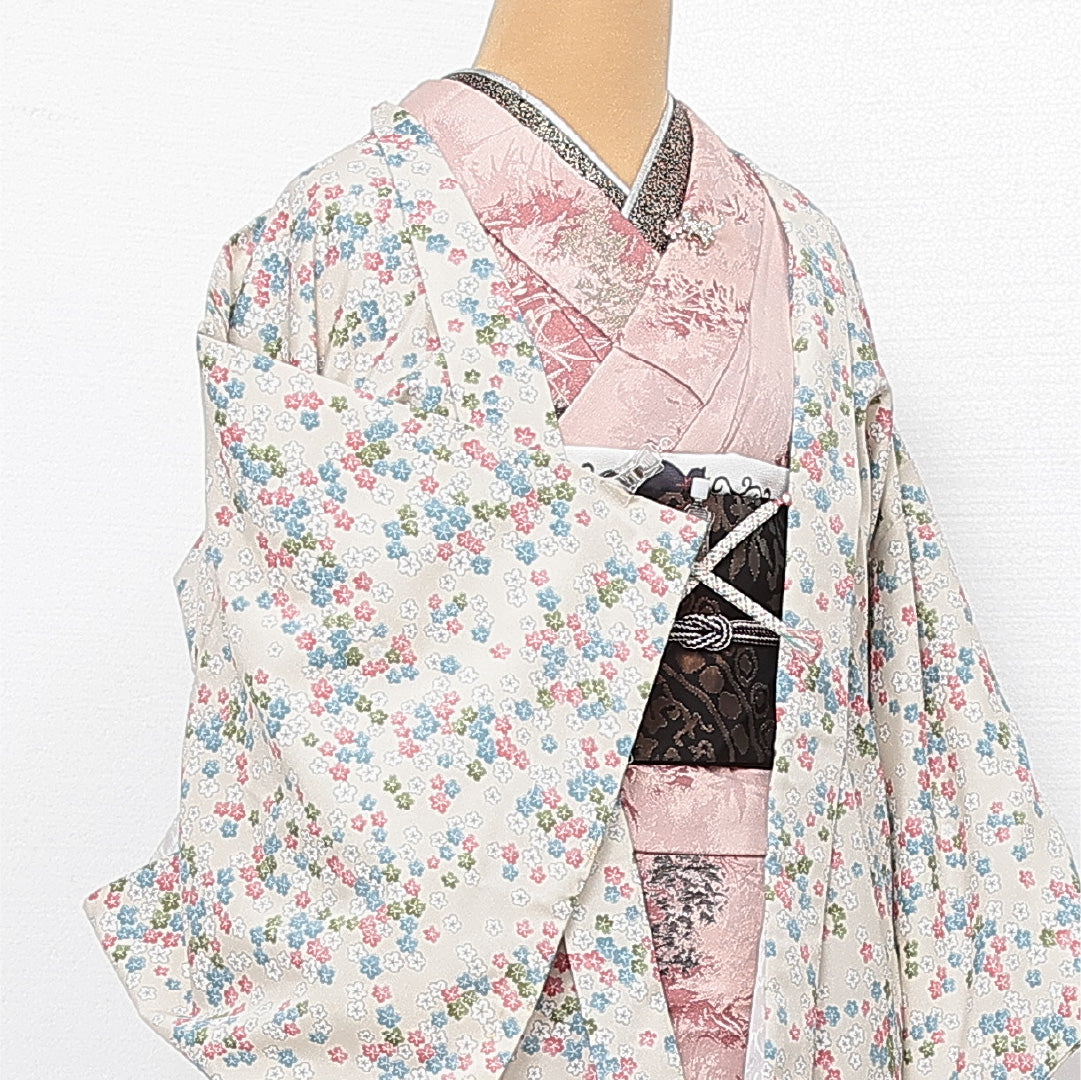羽織 袷 身丈81cm 裄丈64cm 正絹 Aランク カジュアル Mサイズ 紐あり 花柄 白系 HP 1232-13763