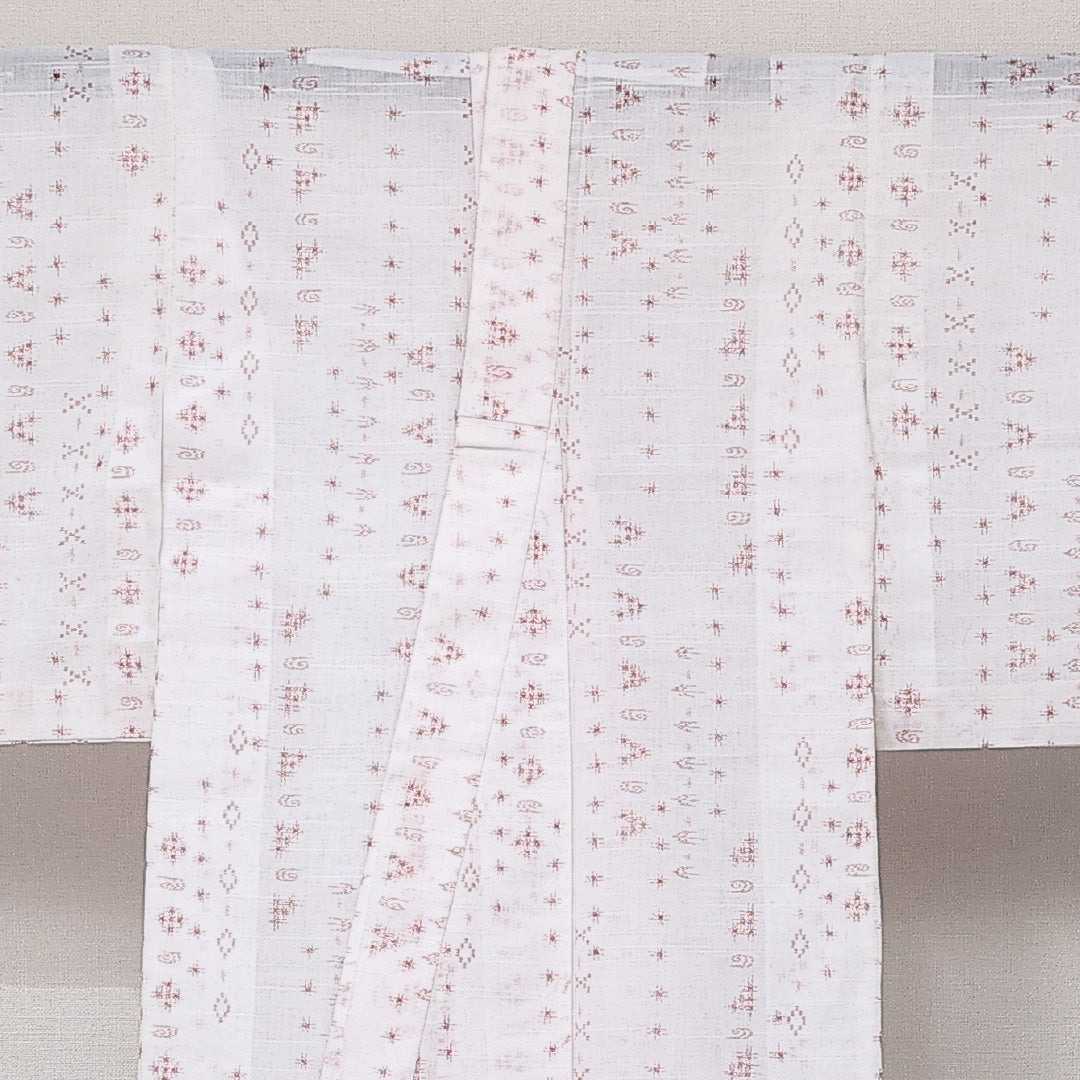 浴衣 夏物 洗える着物 身丈145cm 裄丈60cm Cランク 麻 バチ衿 XSサイズ カジュアル 肩当て 絣柄 素朴 爽やか 白系 1218-14202