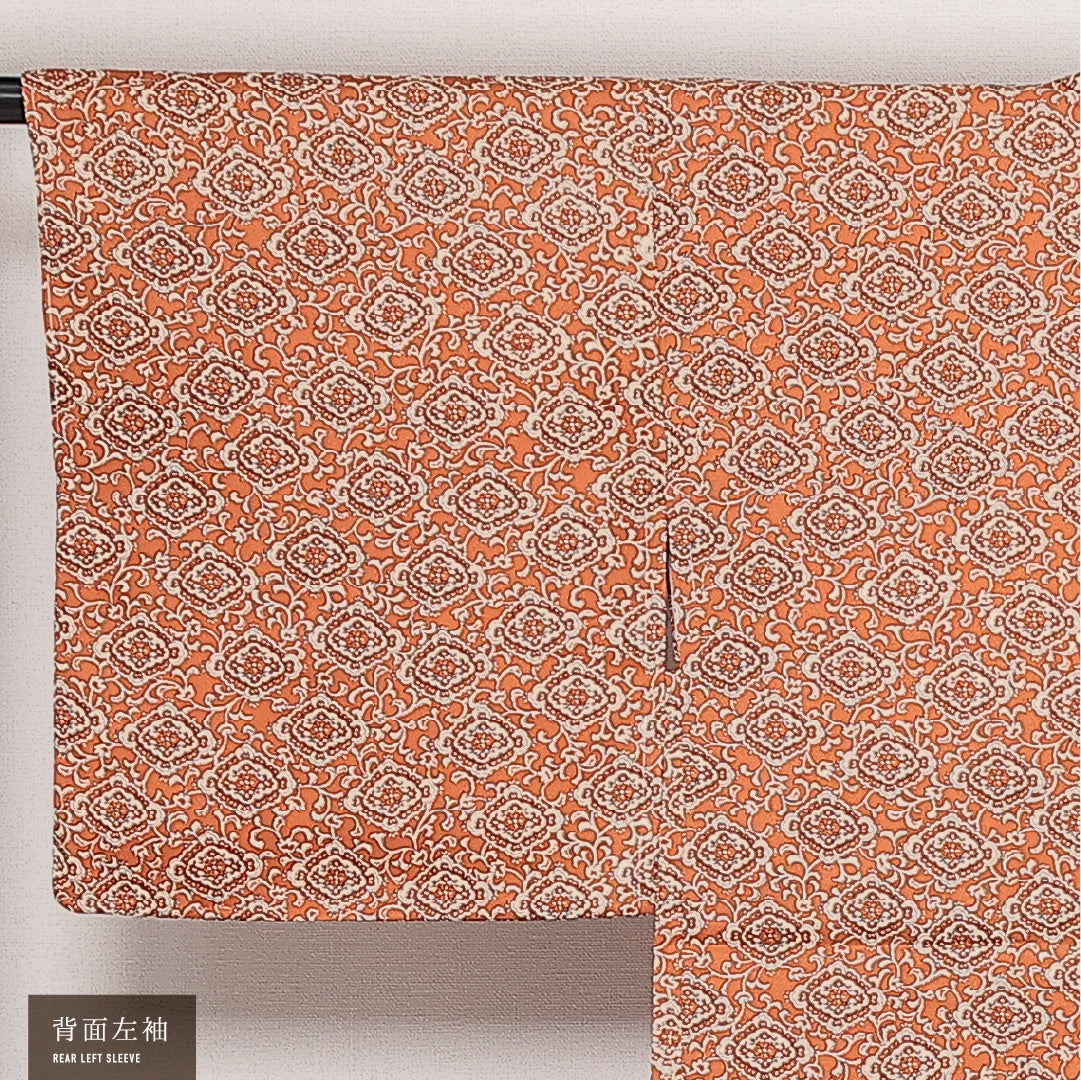羽織 袷 身丈78cm 裄丈62cm 正絹 Sランク カジュアル Sサイズ アラベスク文様 朱系 RP 1232-13784