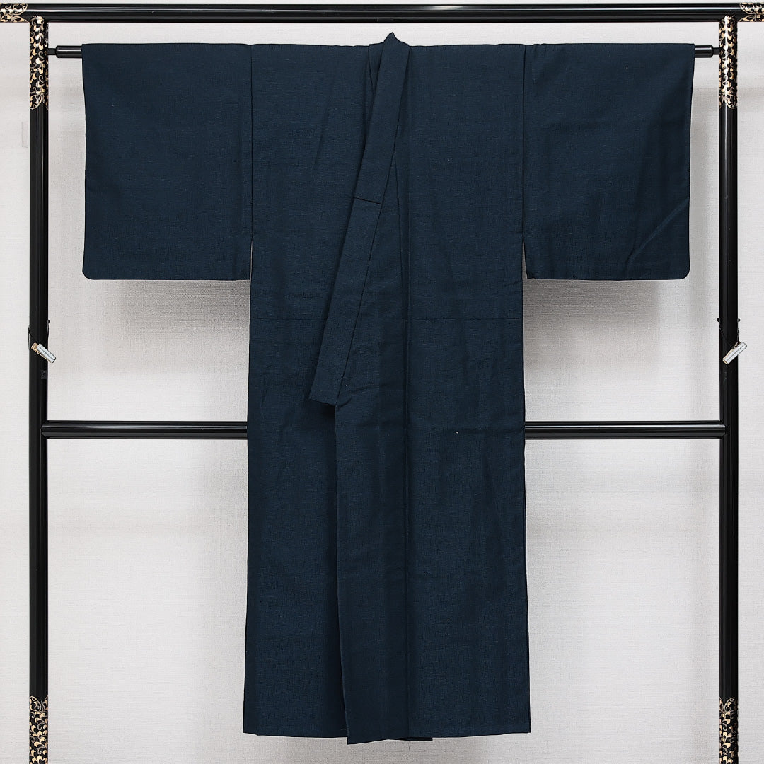 アンサンブル 洗える着物 ウールの男着物 単衣 身丈140cm 裄丈65cm ウール Sランク カジュアル 棒衿 Mサイズ 無地 紺系 RP 1224-14428