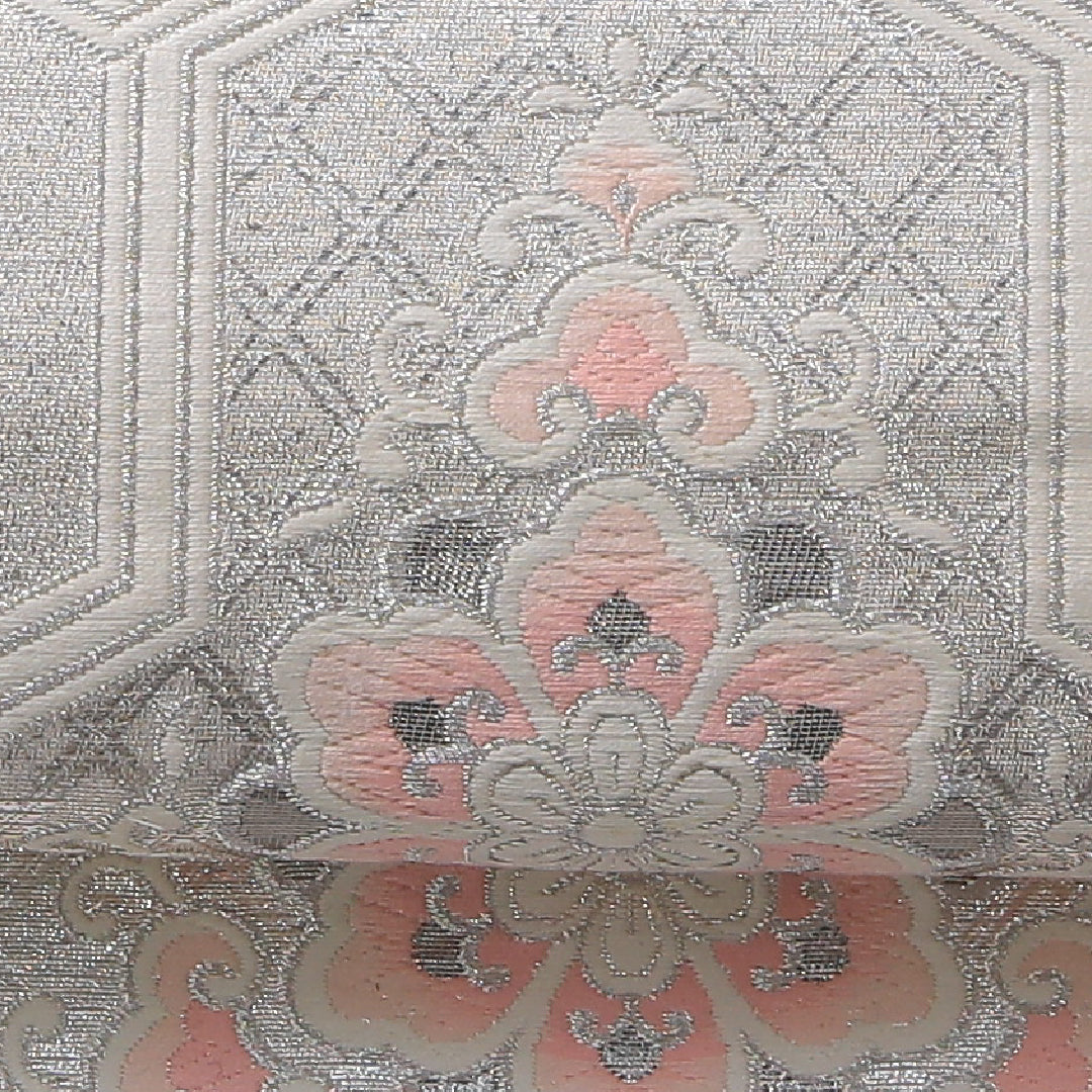 袋帯 帯丈424cm フォーマル 六通 帯芯なし Cランク 正絹 鳳凰 毘沙門亀甲 クリーム系 銀系 1223-02164