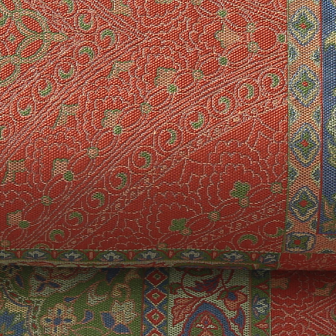 袋帯 帯丈432cm インフォーマル 全通 帯芯なし Aランク 正絹 ペイズリー柄 緑系 朱系 1223-02169