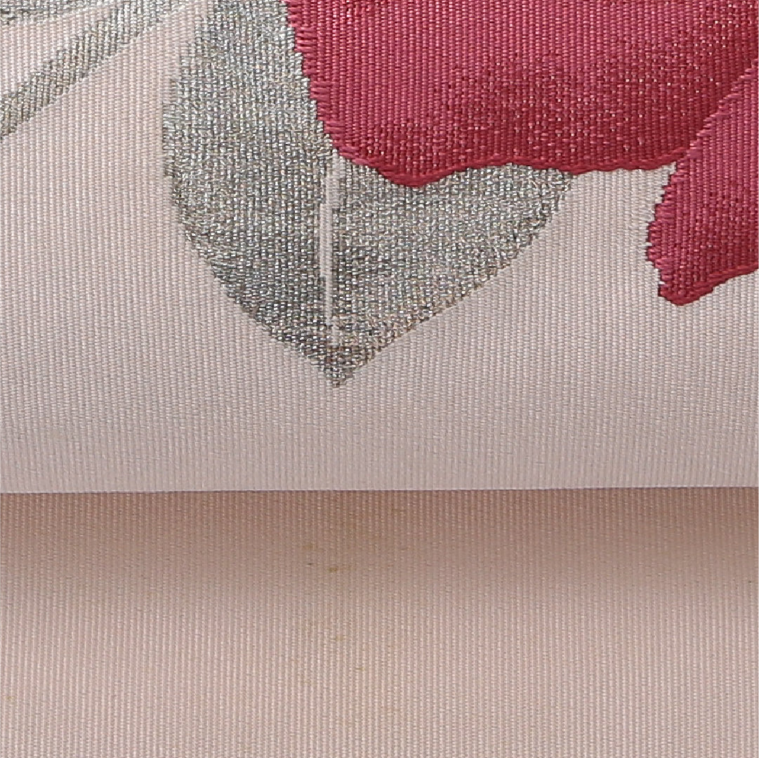 八寸名古屋帯 帯丈355cm インフォーマル 松葉仕立て ポイント柄 Cランク 正絹 綴れ織 薔薇 ピンク系 1224-03940