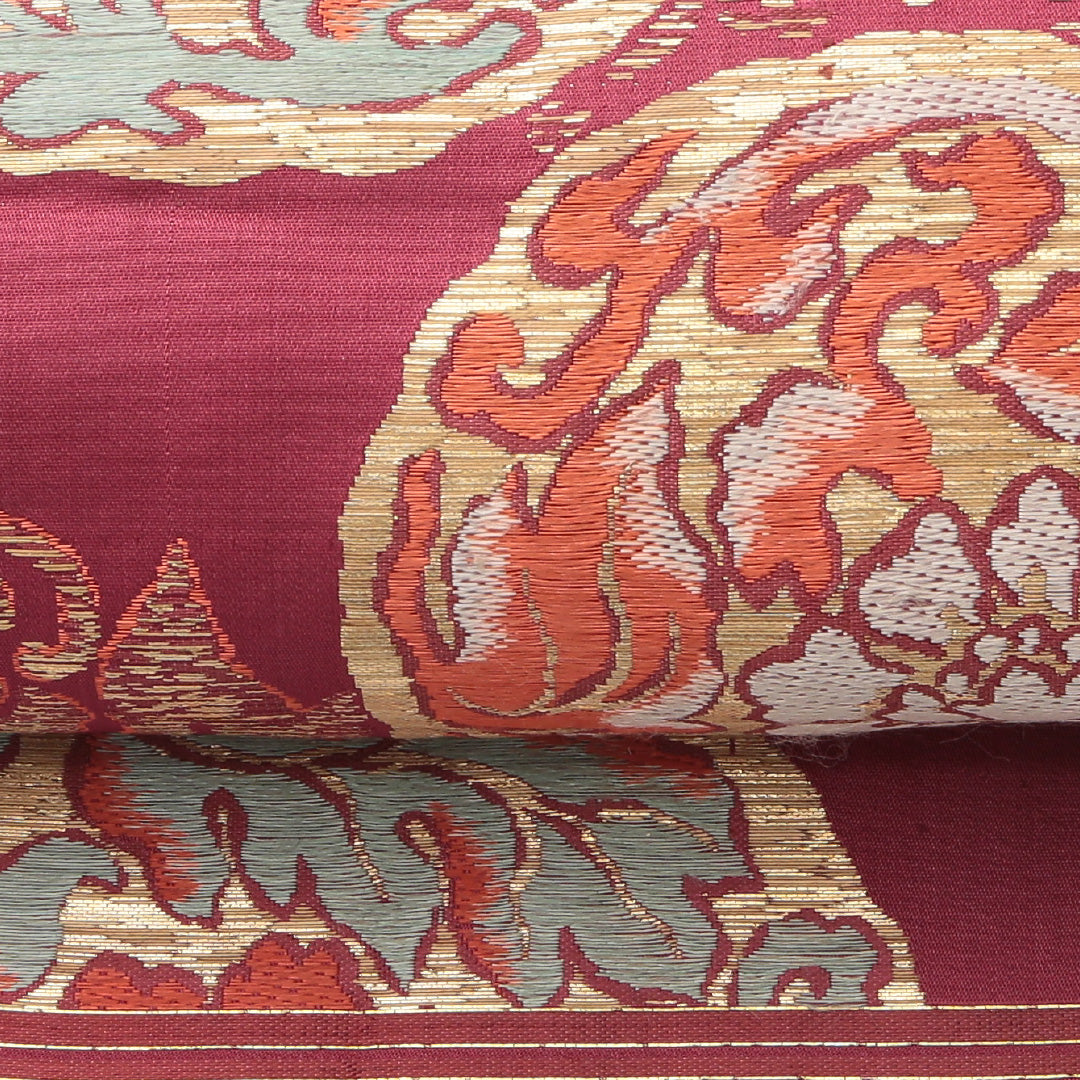 アンティーク 名古屋帯 六通 帯丈331cm Aランク 正絹 宝相華 ピンク系 1224-02134