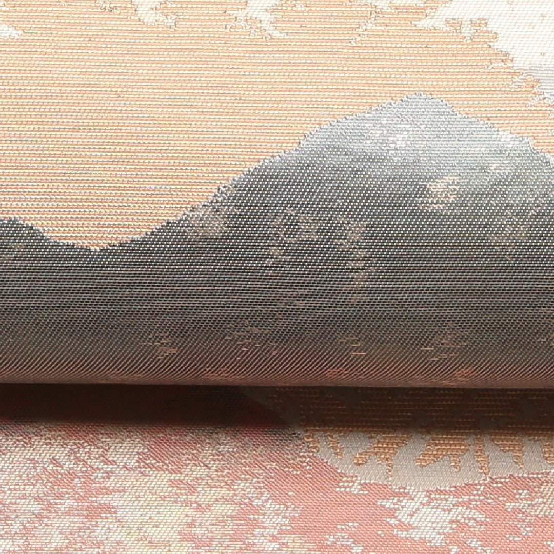 袋帯 帯丈422cm 正絹 六通 川島織物 セミフォーマル こはく錦 寺社 遠山 落款 クリーム系 1243-01332