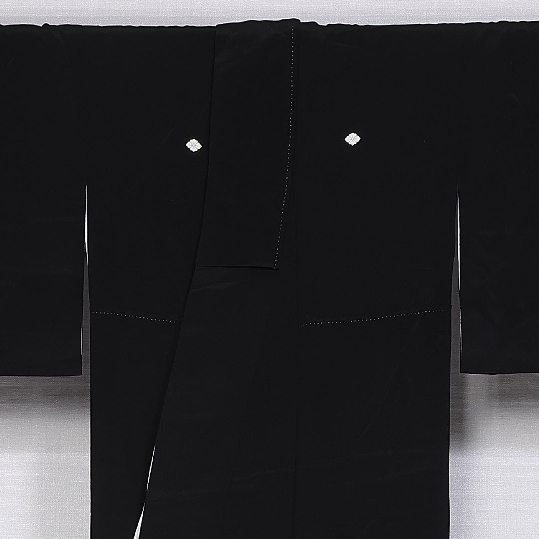 黒留袖 身丈158cm 裄丈66cm 袷 五つ紋 花菱 正絹 Bランク 広衿 七宝 金駒刺繍 1211-F0355
