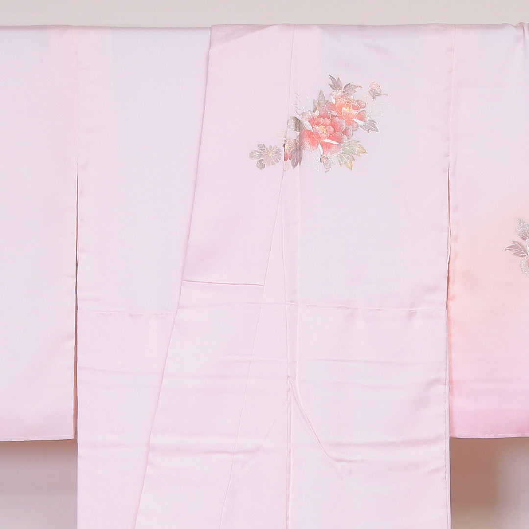 訪問着 袷 身丈160~164cm 裄63cm 正絹 和重 牡丹 流水 作家物 ぼかし ピンク系 画 Sランク 1212-00547