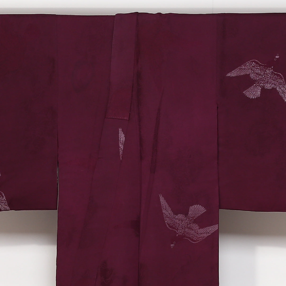 アンティーク 小紋 袷 身丈145cm 裄62cm 赤系 鳥柄 鳩 正絹 Bランク 1215-01647-4112